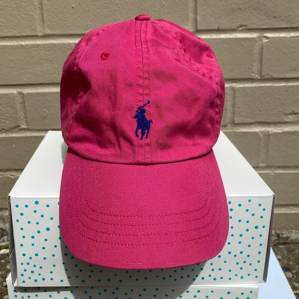 Polo Ralph Lauren Hat Cap Leather Strap Back Red With Blue Pony